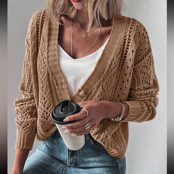 Cozy Mauve V neck button down Oversized knit cardigan - Picture 9 of 12